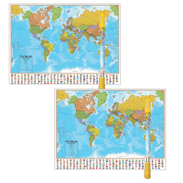 Blue Ocean Series World Laminated Wall Map, 38" x 51", Pack of 2 - RWPHM01-2