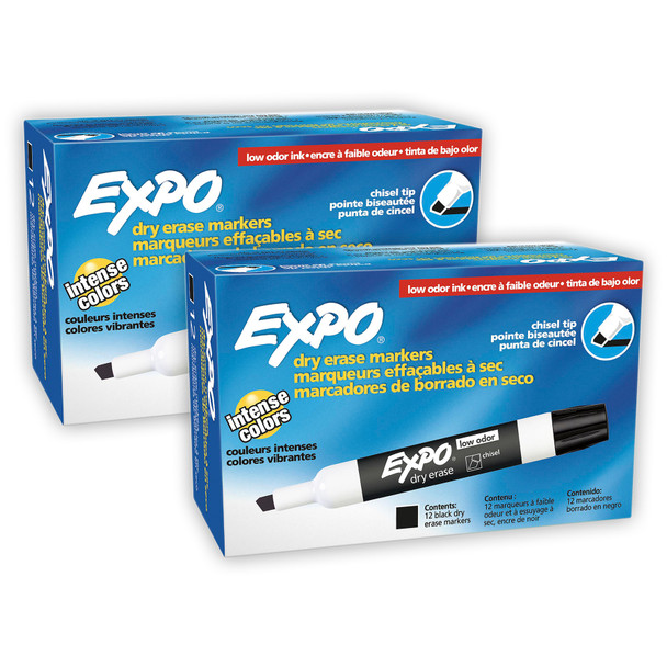 (2 Pk) Box Of 12 Blk Expo Dry Erase Low Odor Chisel Tip - SAN80001BX-2