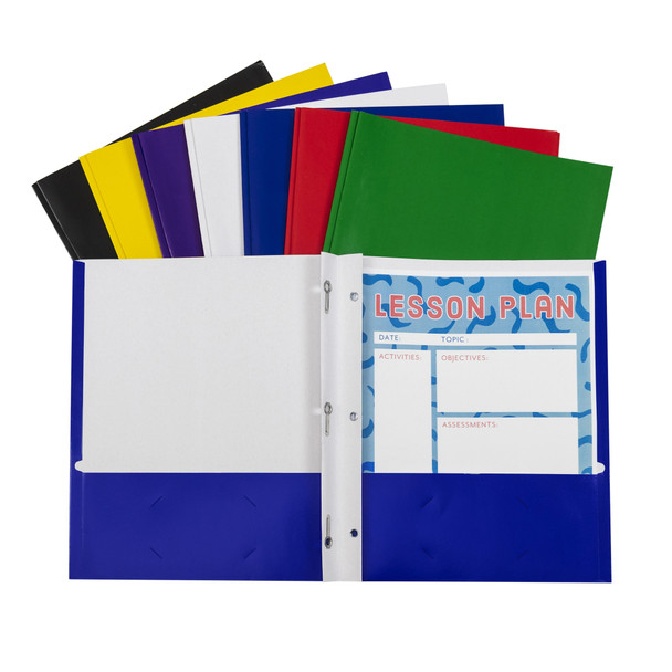 Two-Pocket Paper Portfolios with Prongs, Assorted Colors, Pack of 100