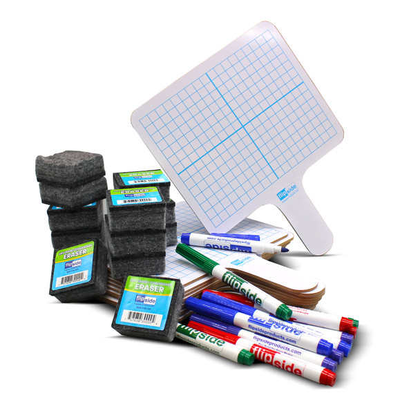 Rectangular Graph Double Sided Dry Erase Answer Paddle, Colored Pens, Erasers, Class Pack of 12