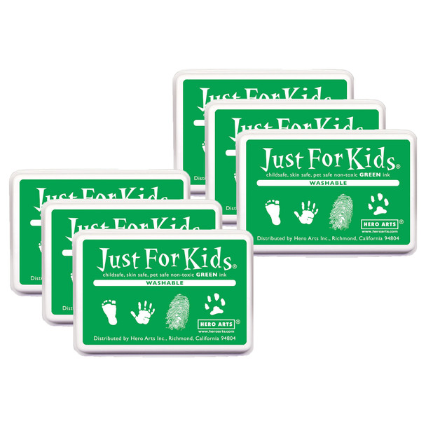 Just for Kids Washable Ink Pad, Green, Pack of 6