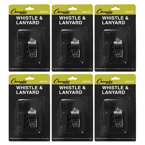 Metal Whistle & Black Lanyard Pack, 6 Packs - CHSBP401BN
