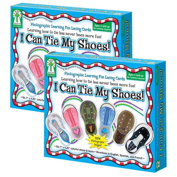 I Can Tie My Shoes Lacing Cards, Grade PK-1, 2 Packs