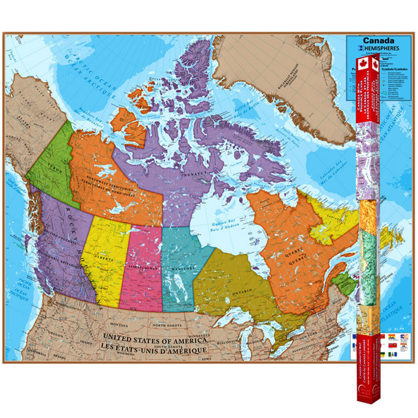 Hemispheres Canada with Provincial Flags Wall Map, 47" x 38"