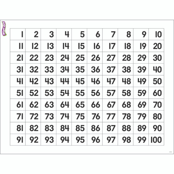 Numbers 1-100 Wipe-Off Chart, 17" x 22", Pack of 12