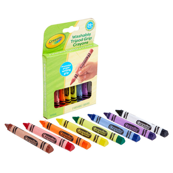 Washable Tripod Grip Crayons, 8 Count