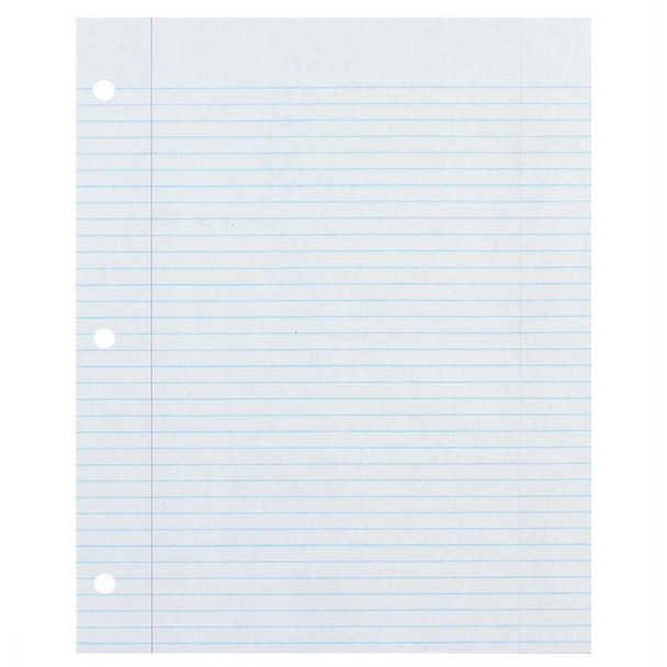 Recycled Filler Paper, White, 3-Hole Punched, 9/32" Ruled w/ Margin 8-1/2" x 11", 500 Sheets