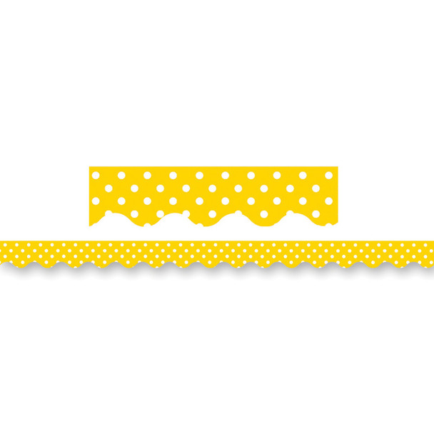 Yellow Polka Dots Scalloped Border Trim, 35 Feet