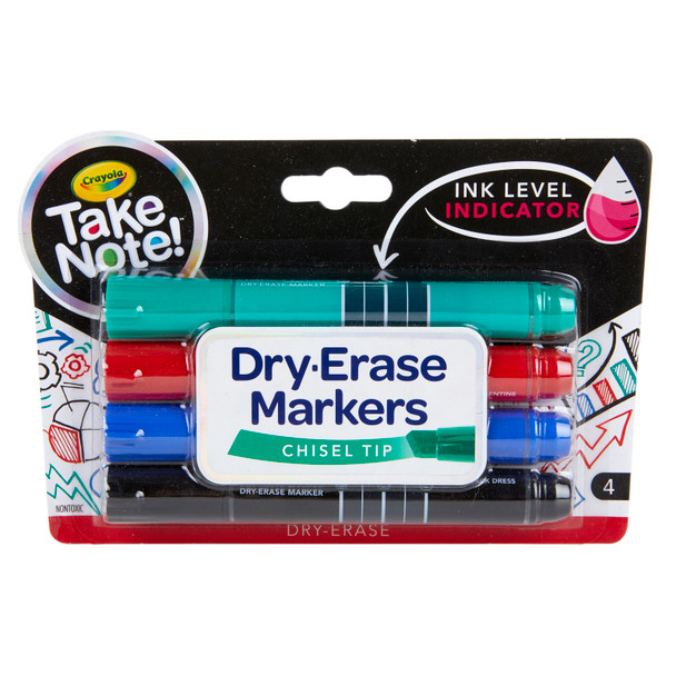Take Note Chisel Tip Dry Erase Marker, Pack of 4