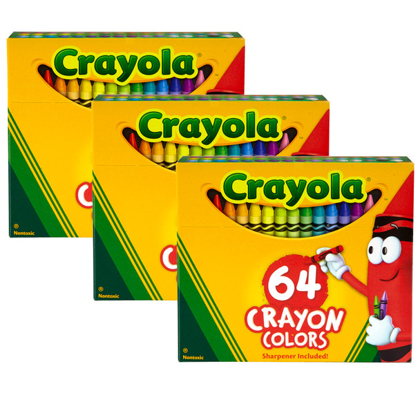 Crayola Crayons, Reg Size, 64 colors per box, Set of 3 boxes