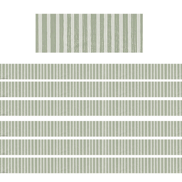 Classroom Cottage Sage Green Stripes Straight Border Trim, 35 Feet Per Pack, 6 Packs