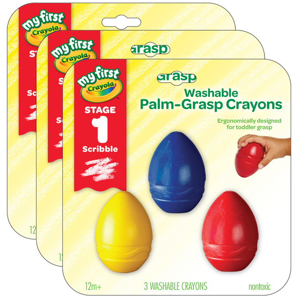 My First Crayola Washable Palm-Grasp Crayons, 3 Per Pack, 3 Packs