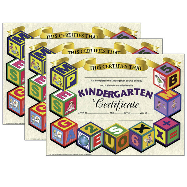 Kindergarten Certificate, 8.5" x 11", 30 Per Pack, 3 Packs H-VA501-3