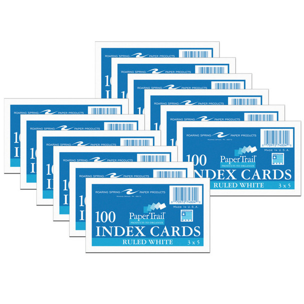 Index Cards, 3" x 5", Ruled, 100 Per Pack, 12 Packs ROA74804-12