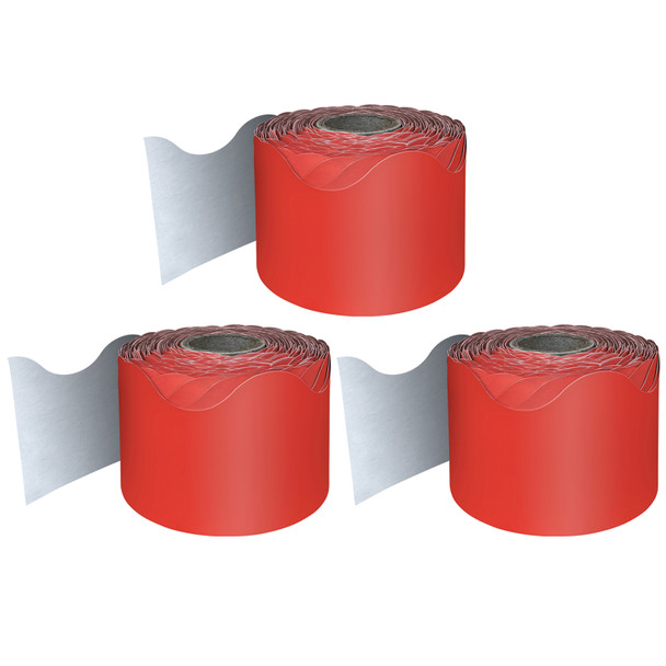 Red Rolled Scalloped Border, 65 Feet Per Roll, Pack of 3