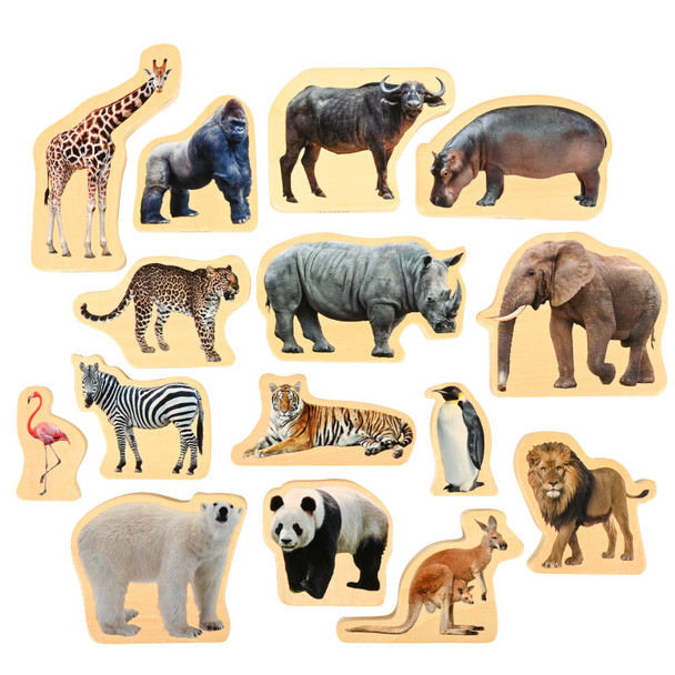 Wooden Wild Animal Blocks - Set of 15