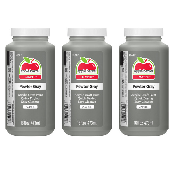 Acrylic Paint Matte, 16oz., Pewter Gray, Pack of 3