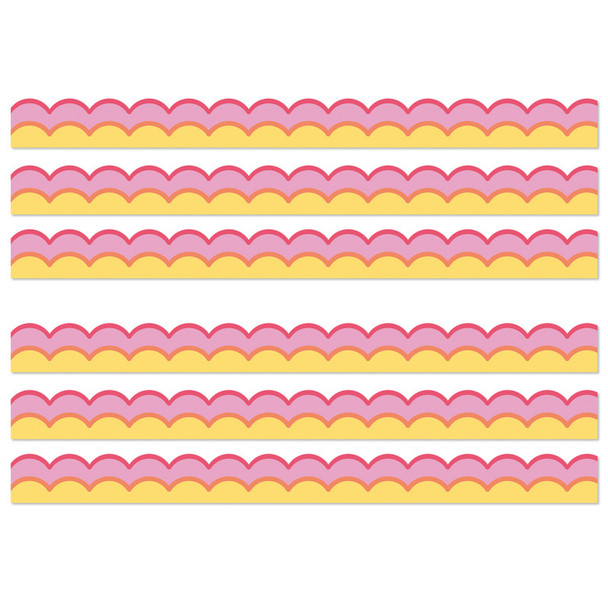 Happily Ever Elementary Retro Remix Warm Waves Scalloped Bulletin Board Borders, 39 Feeet Per Pack, 6 Packs