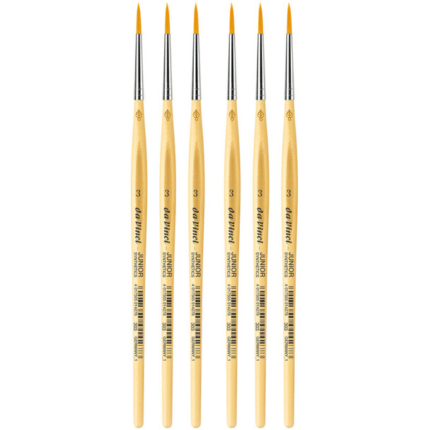 JUNIOR Synthetics Student Brush, Synthetic, Tempera, Round, Series 303, Size 3, Pack of 6