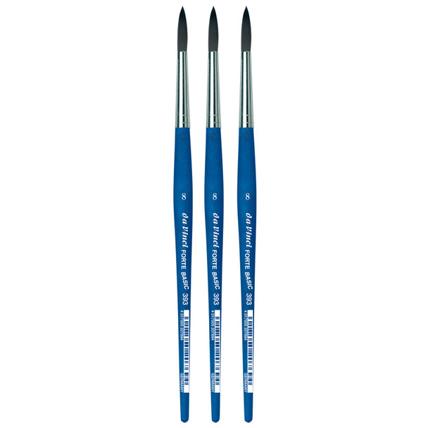 FORTE BASIC Student Brush, Synthetic, Acrylic, Round, Series 393, Size 8, Pack of 3