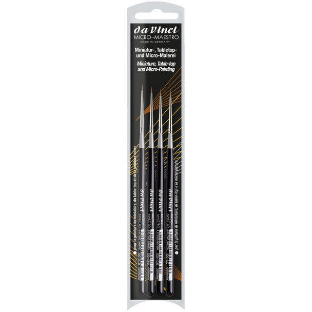 MICRO-MAESTRO Miniature Brushes, Natural Kolinsky Red Sable, All Paint Types, Needle Point, Series 100, Assorted, 4 Brush Set