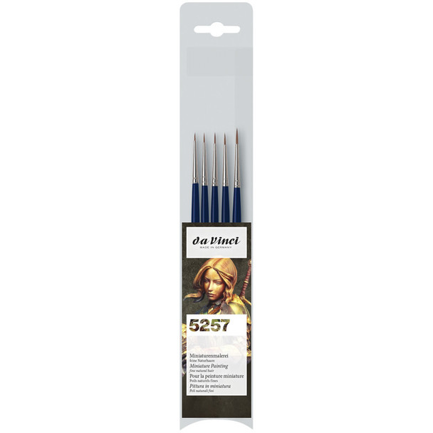 USSURI-SABLE Miniature Painting Brushes, Natural, Watercolor, Round, Series 1522, Assorted Sizes, 5 Brush Set