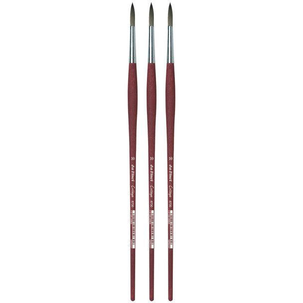 COLLEGE Student Brush, Synthetic, Acrylic & Oil, Round, Series 8730, Size 10, Pack of 3