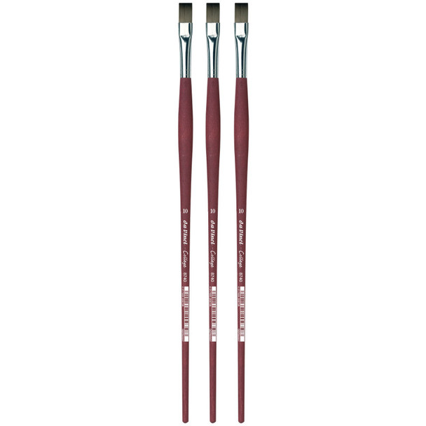 COLLEGE Student Brush, Synthetic, Acrylic & Oil, Flat, Series 8740, Size 10, Pack of 3
