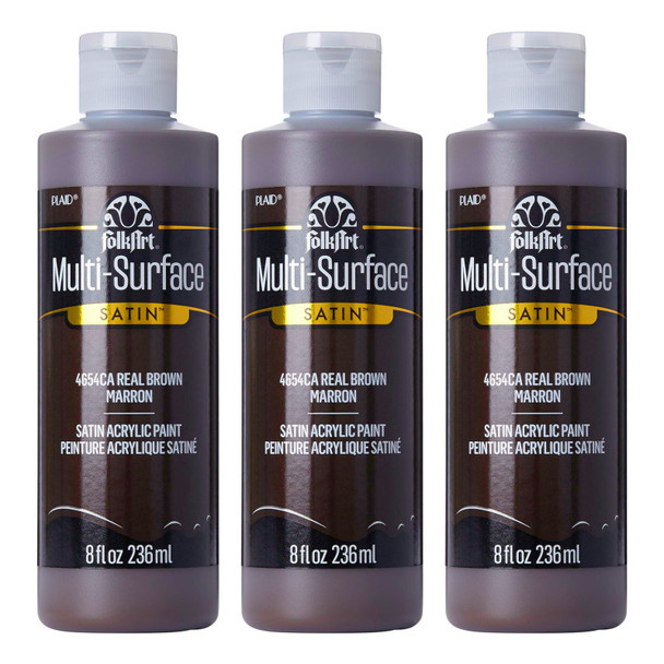 Acrylic Paint Multi-Surface Satin, 8oz., Real Brown, Pack of 3