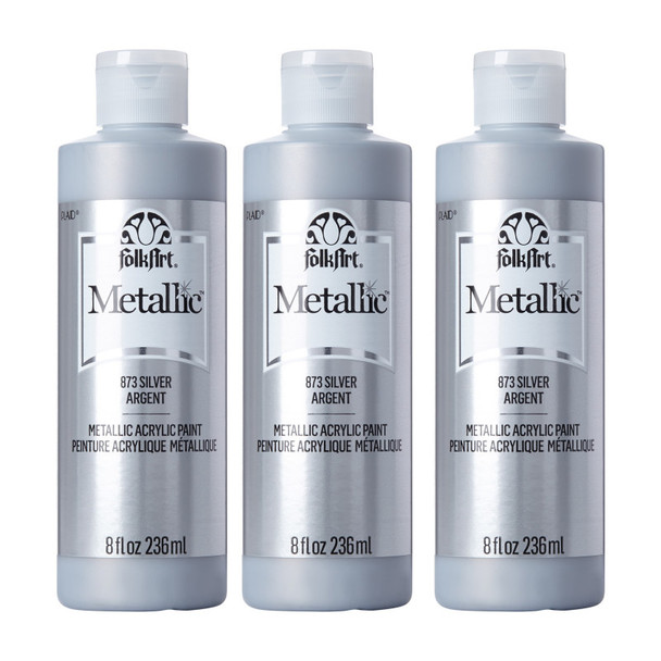 Acrylic Paint Metallic, 8oz., Silver, Pack of 3