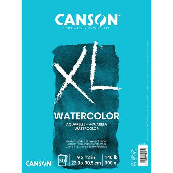 XL Series Watercolor Pad, Heavyweight White Paper, Foldover Binding, 30 Sheets, 9x12 inch