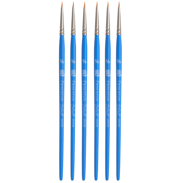 Select Artiste Spotter Brush, Synthetic Bristles, Short Handle Mixed Media Paintbrush, Jewel Blue, Size 5/0, Pack of 6