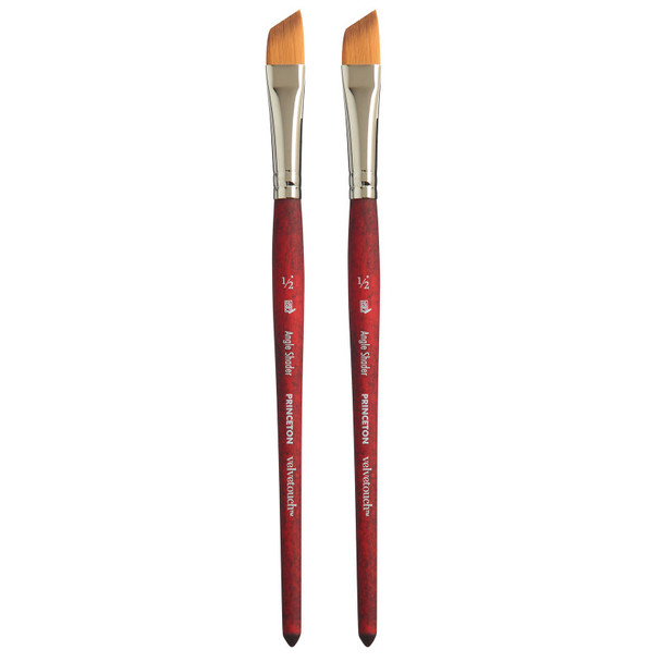 Velvetouch Angle Shader Brush, Synthetic Bristles, Short Handle Mixed Media Paintbrush, Scarlet, Size 1/2 inch, Pack of 2