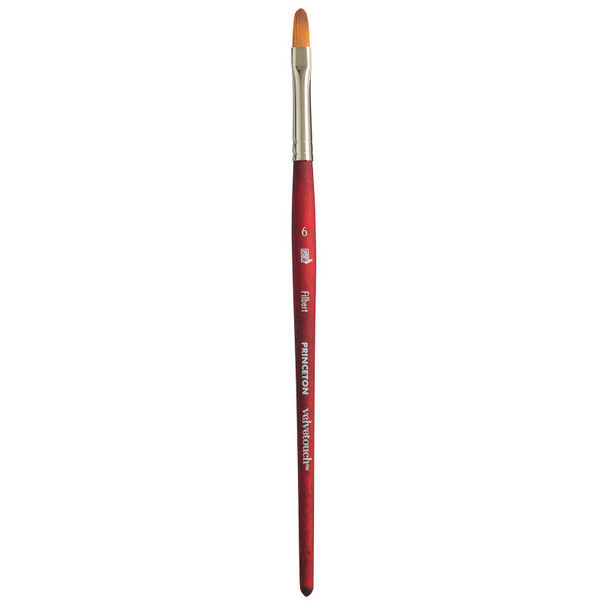 Velvetouch Filbert Brush, Synthetic Bristles, Short Handle Mixed Media Paintbrush, Scarlet, Size 6, 1 Count
