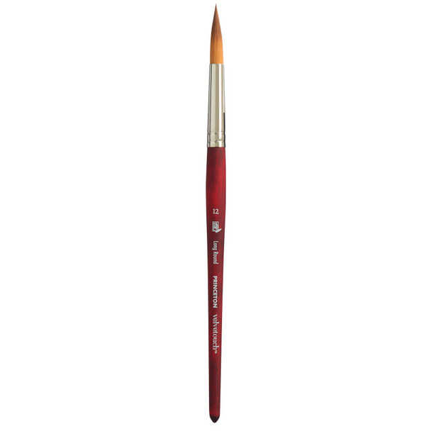 Velvetouch Long Round Brush, Synthetic Bristles, Short Handle Mixed Media Paintbrush, Scarlet, Size 12, 1 Count