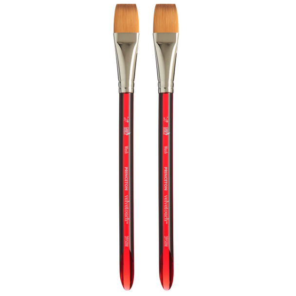 Velvetouch Wash Brush, Synthetic Bristles, Short Handle Mixed Media Paintbrush, Scarlet, Size 3/4 inch, Pack of 2