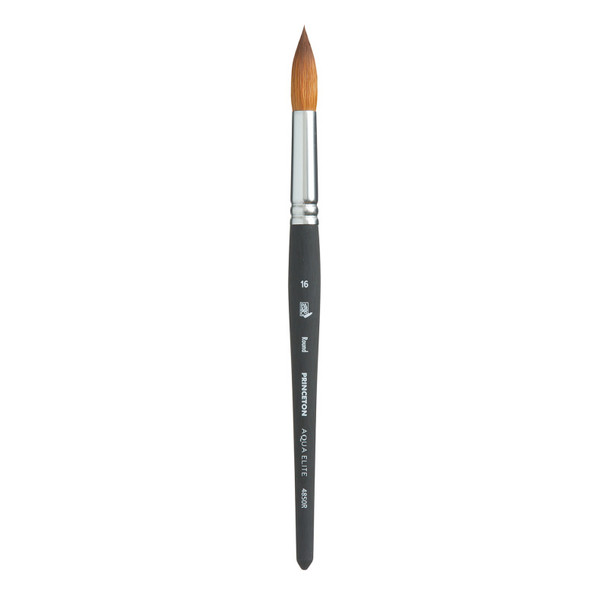 Aqua Elite Round Brush, Synthetic Bristles, Short Handle Watercolor Paintbrush, Matte Black, Size 16, 1 Count