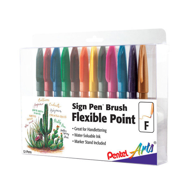 Sign Pen Brush Tip, Assorted Ink Colors, 12-Pack in Plastic Box Sign Pen Brush Tip, Assorted Ink Colors, 12-Pack in Plastic Box