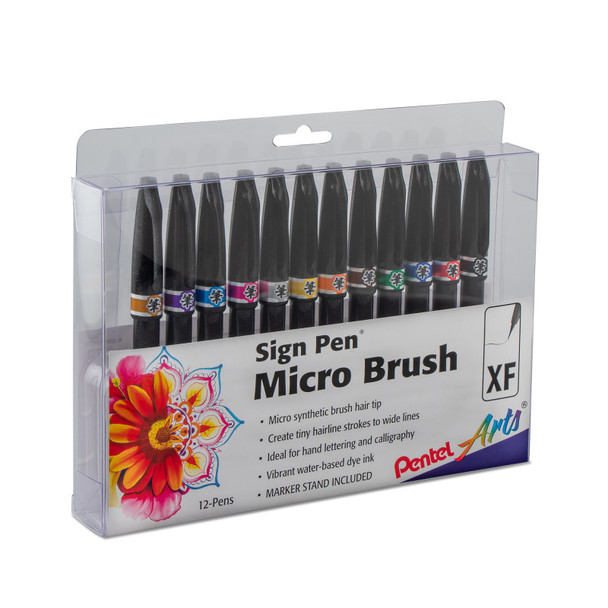 Sign Pen Micro Brush Tip, Assorted Ink Colors, 12-Pack in Plastic Box Sign Pen Micro Brush Tip, Assorted Ink Colors, 12-Pack in Plastic Box