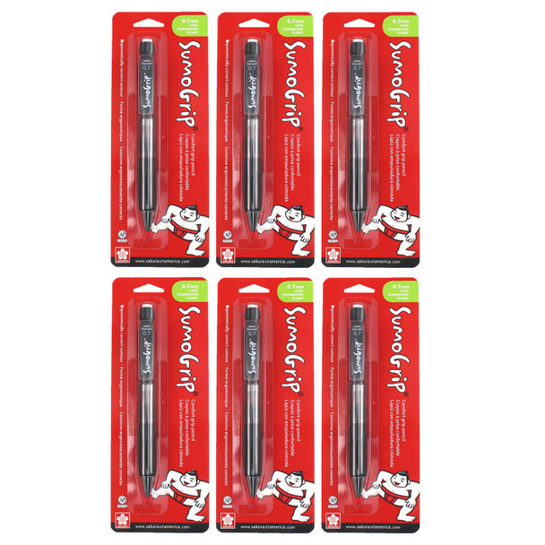 SumoGrip Comfort Grip Mechanical Pencil, 0.7mm, Gray, Blister Card, Pack of 6 SumoGrip Comfort Grip Mechanical Pencil, 0.7mm, Gray, Blister Card, Pack of 6