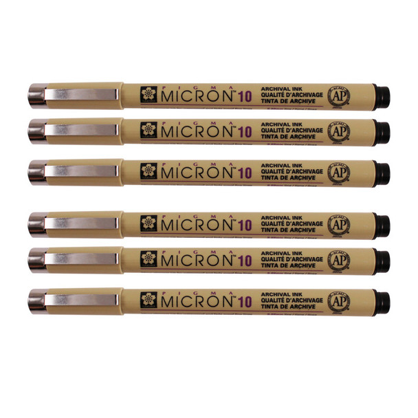Pigma Micron Pen, Black, 0.60mm Size 10, Pack of 6