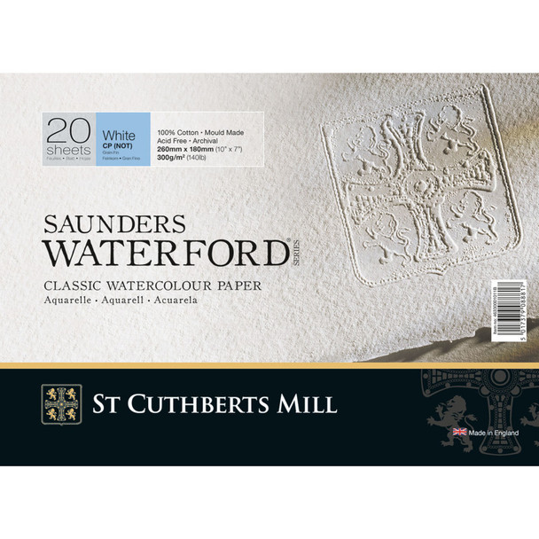 Saunders Waterford Watercolor Block, Cold Pressed, White, 140lb/300gsm, 20 Sheet, 10x7 inch, 1 Count