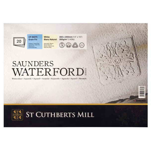 Saunders Waterford Watercolor Block, Cold Pressed, White, 140lb/300gsm, 20 Sheet, 14x10 inch, 1 Count