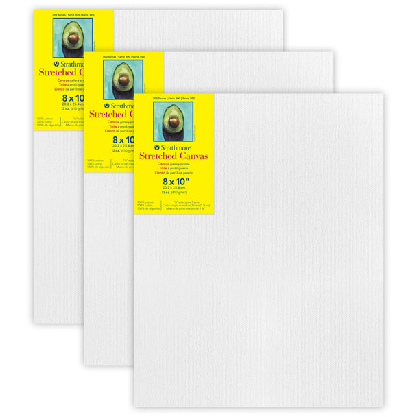 300 Series Gallery Stretched Canvas, 8x10 inch, Pack of 3