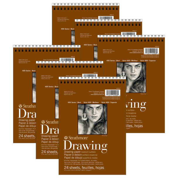 400 Series Drawing Pad, Smooth Finish, Wire Binding, 24 Sheet, 6x8 inch, Pack of 6