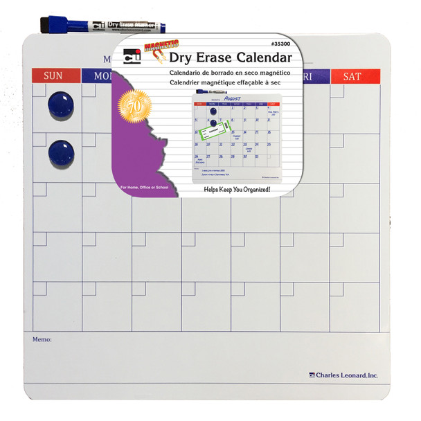 Magnetic Dry Erase Calendar with Marker/Eraser and 2 Magnets, 14" x 14", Pack of 6