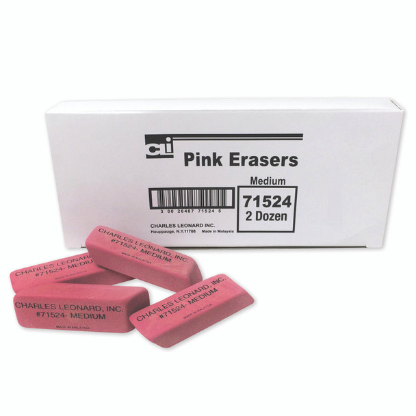 Medium Natural Rubber Pink Wedge Eraser, Pack of 24, Bundle of 3 Packs