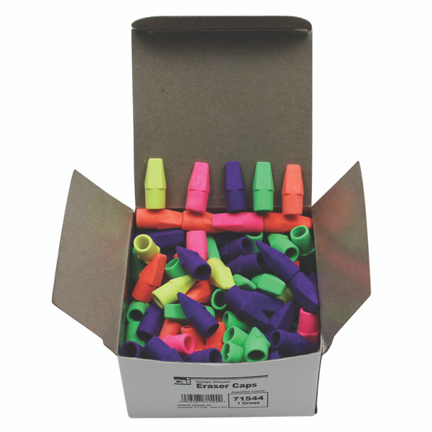 Eraser Caps, Assorted Colors, 144 Per Box, 6 Boxes