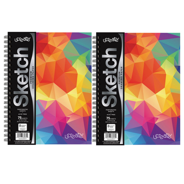 Fashion Poly Sketch Book, 9" x 12", 75 Sheets, Kaleidoscope Design, Pack of 2