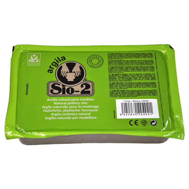 SIO-2® Argila Natural Pottery Clay, 2.2 lb (1 kg), White